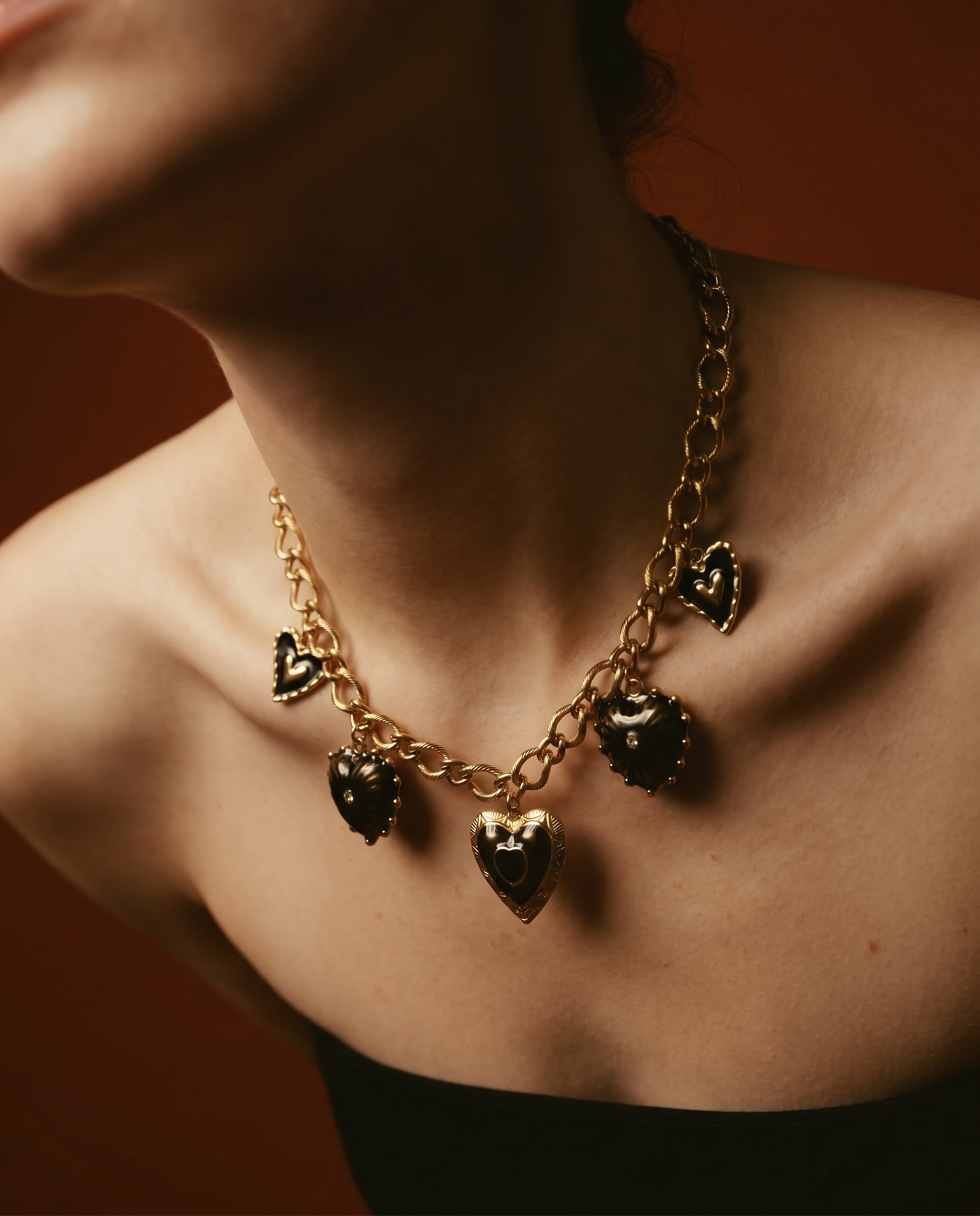 Vintage Heart Chain Necklace | Multi-Charm Necklace
