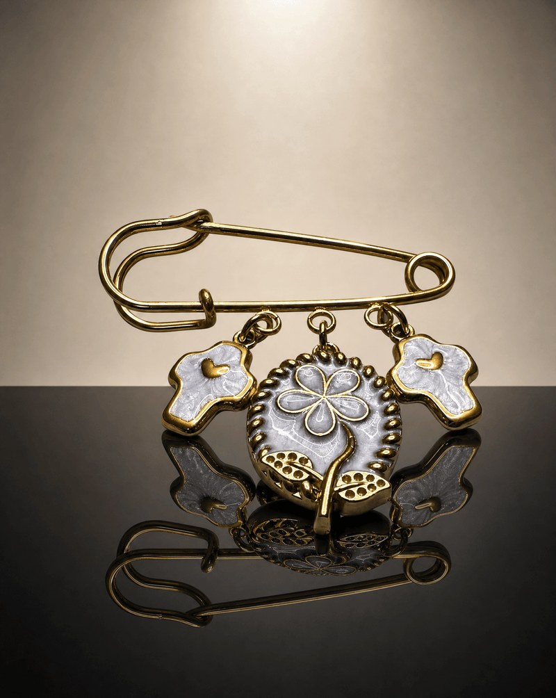 Flower and cross charm safety pin brooch – Phoebe's