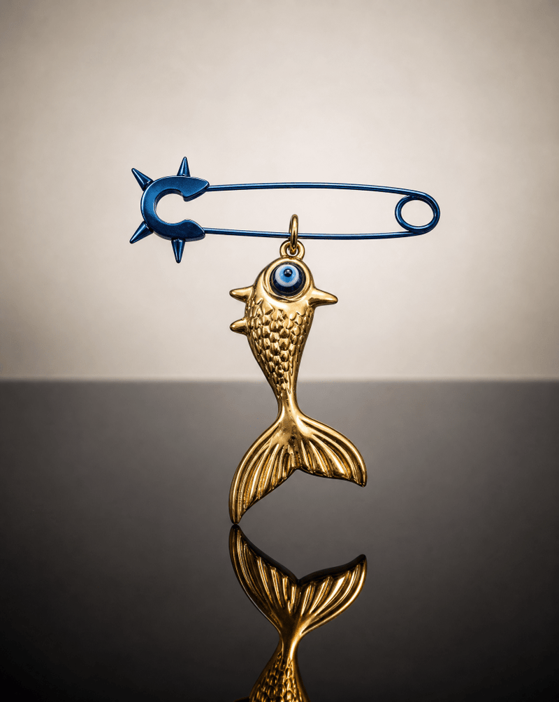 Gold fish evil eye spike pin brooch – Phoebe's