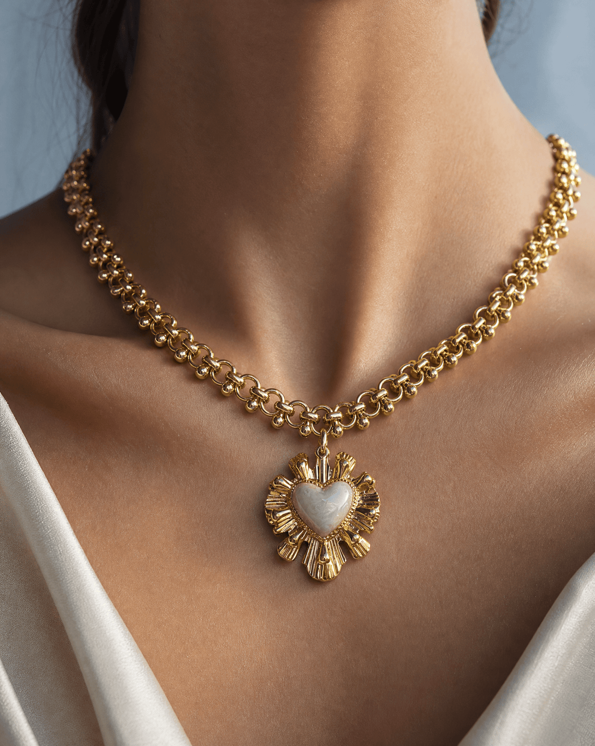 Gold Sunburst Heart Necklace | Vintage Enamel Statement - Phoebe`s