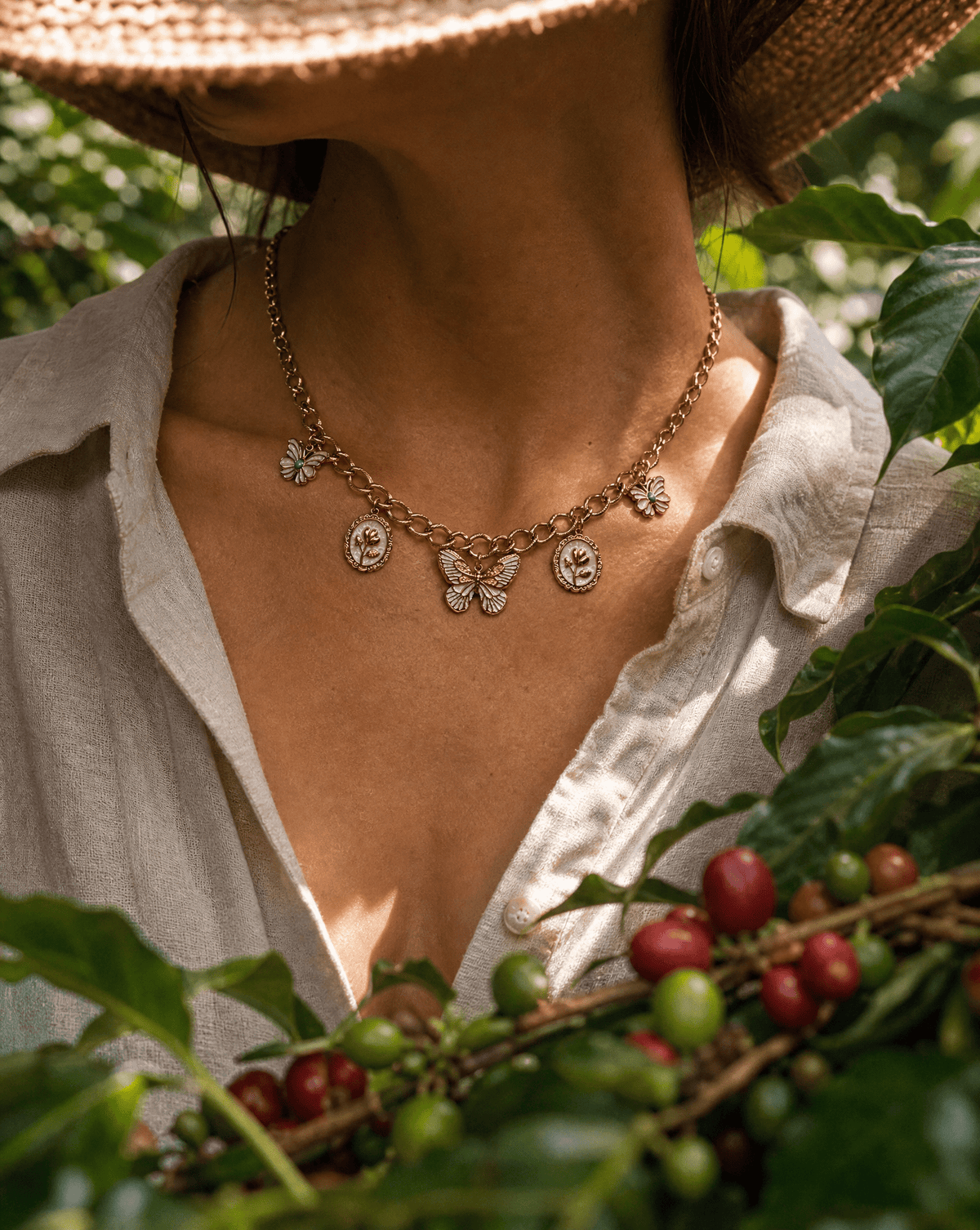 Golden Jungle butterfly charm necklace – Phoebe's