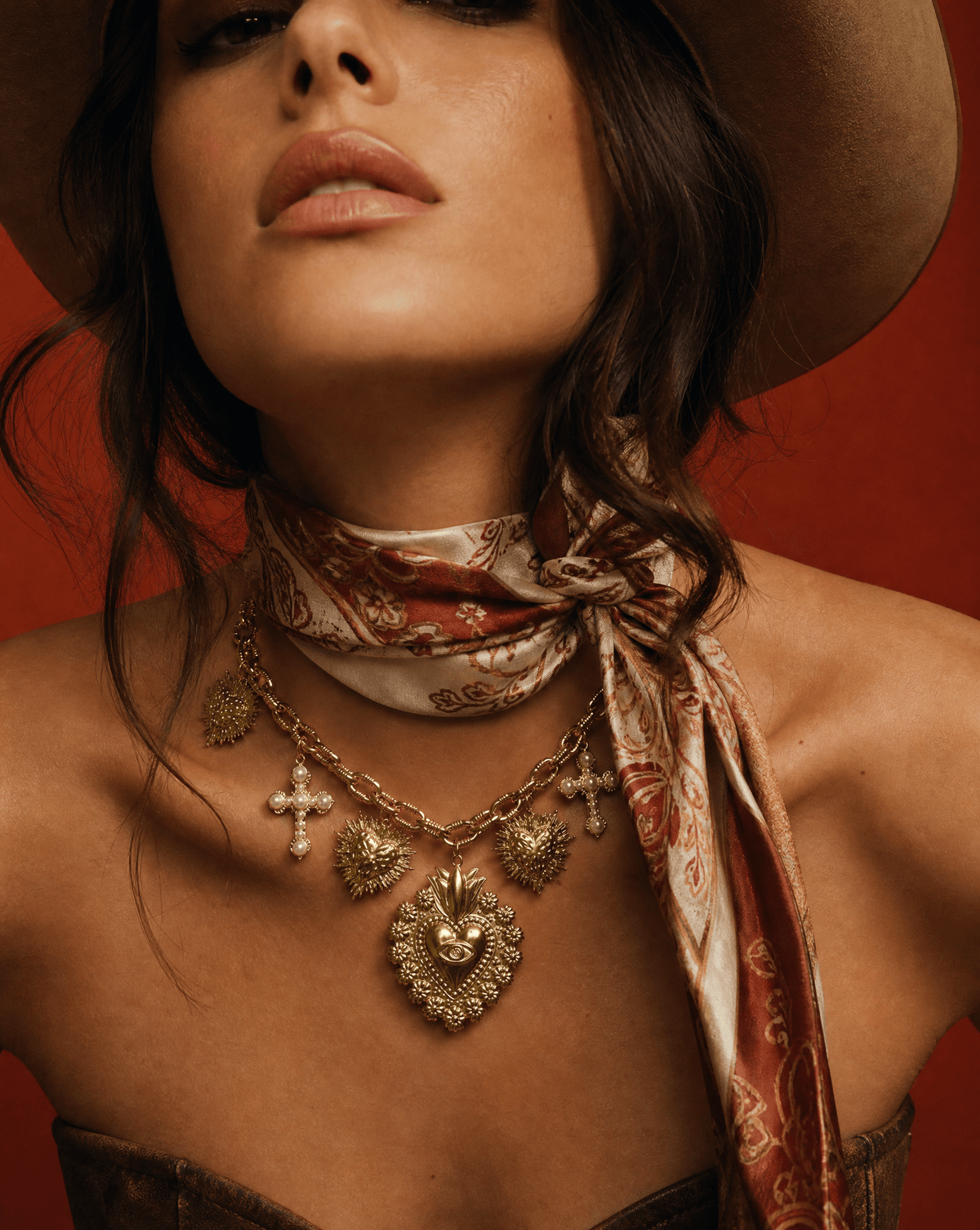 Holy Heart Charms Statement Necklace, Devotional Layering Necklace – Phoebe's