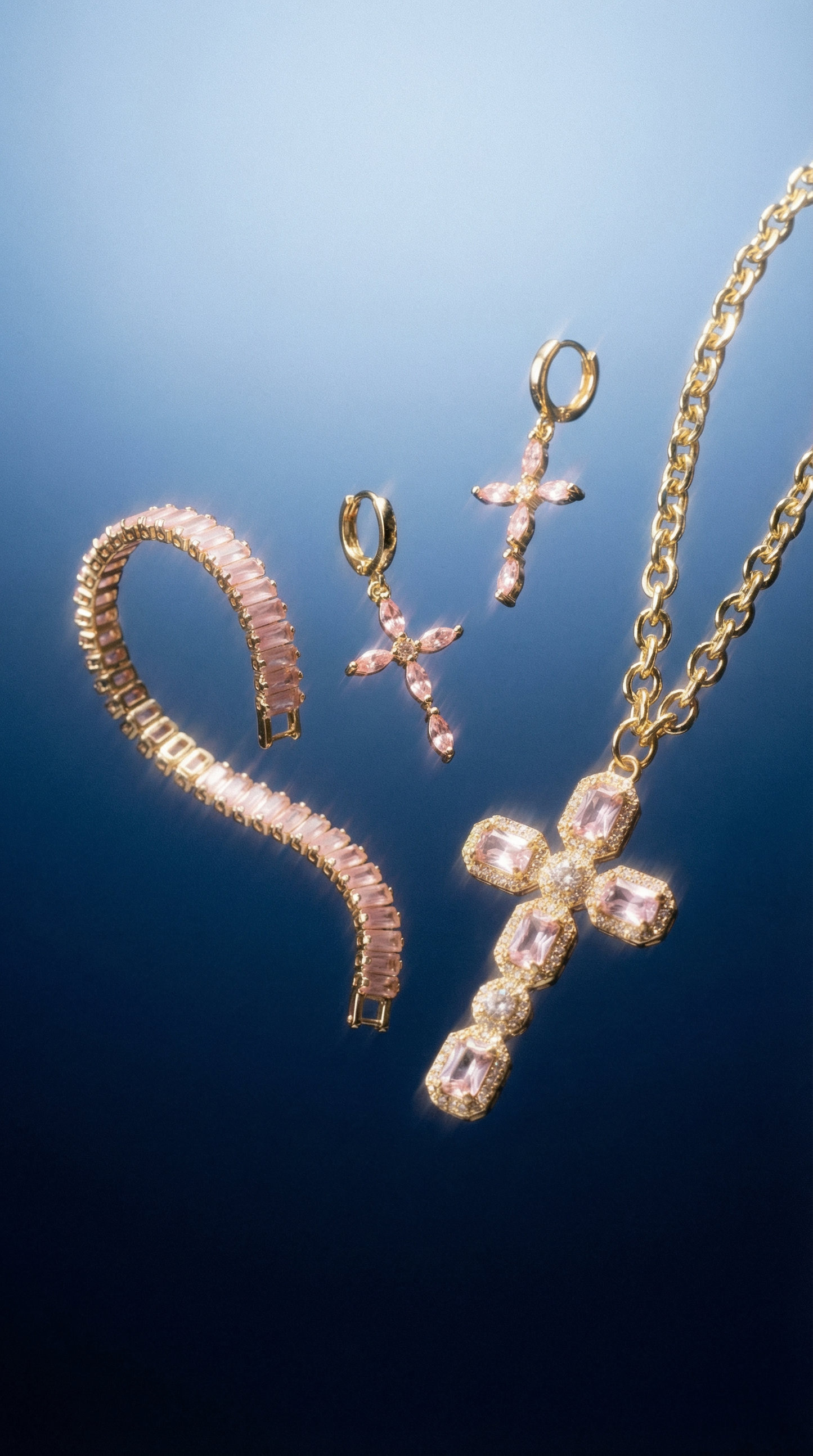 Imperial Cross Set — 18K Gold Plated Jewelry with Cubic Zirconia (Necklace, Earrings and Bracelet)