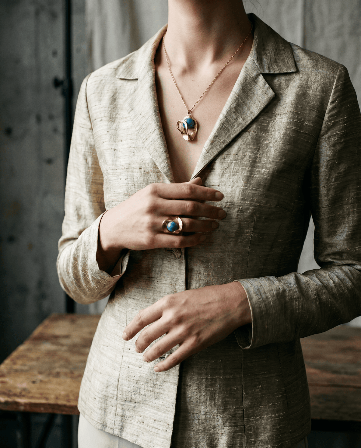 Larimar pendant necklace and ring set – Phoebe's