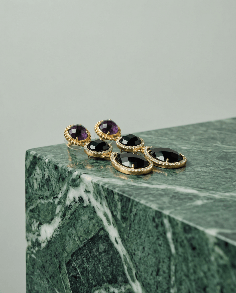 Long tiger eye or amethyst earrings – Phoebe's