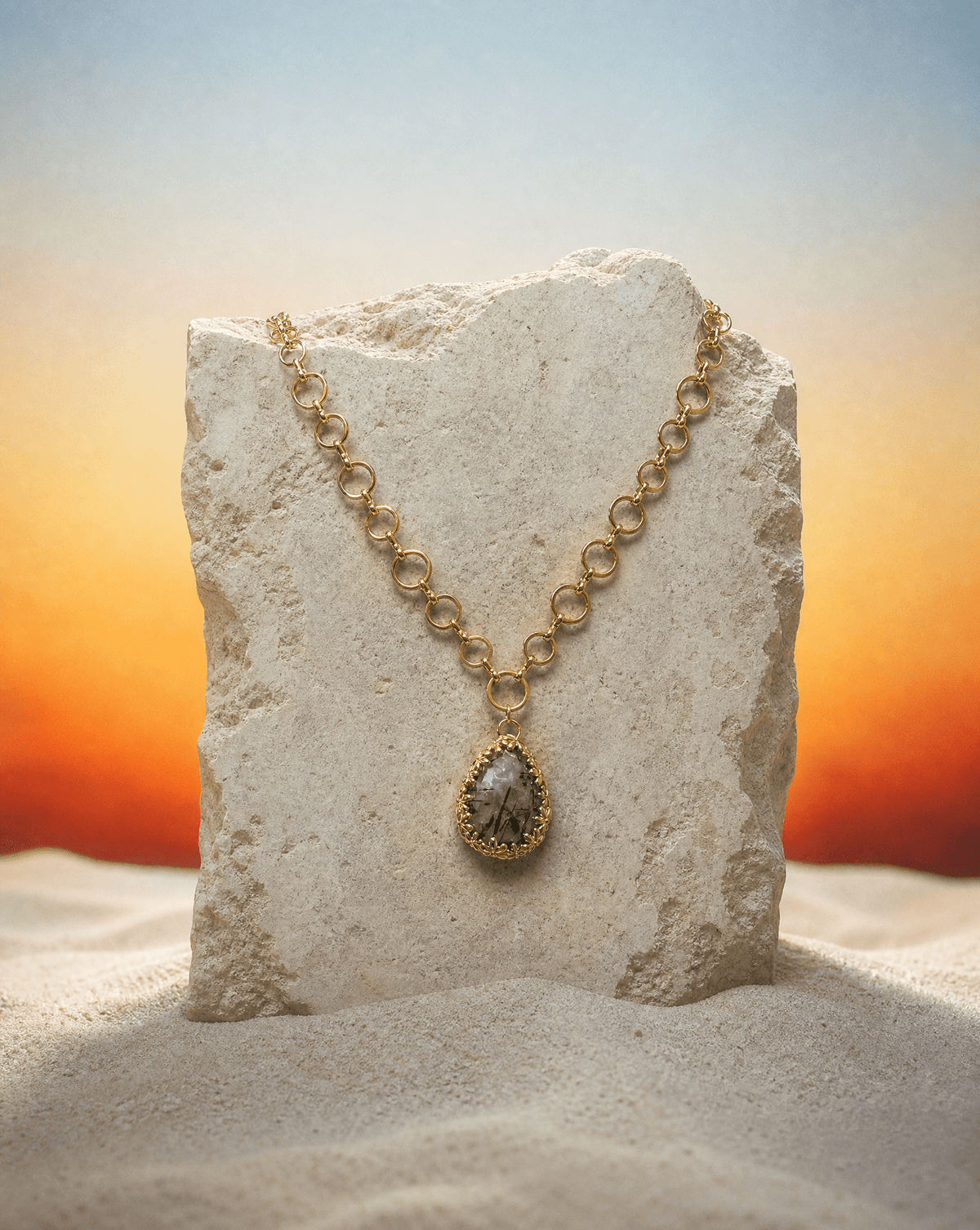Moss agate pendant necklace on gold chain – Phoebe's