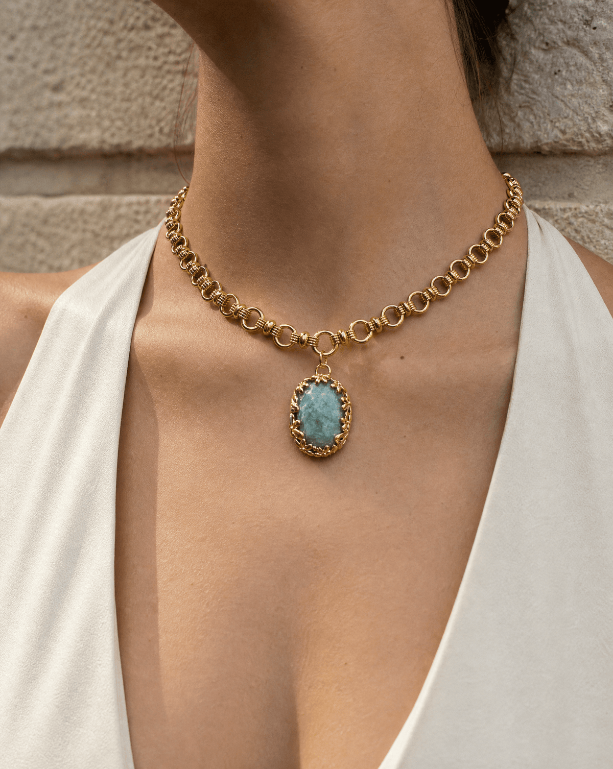 Natural stone medallion link chain necklace – Phoebe's