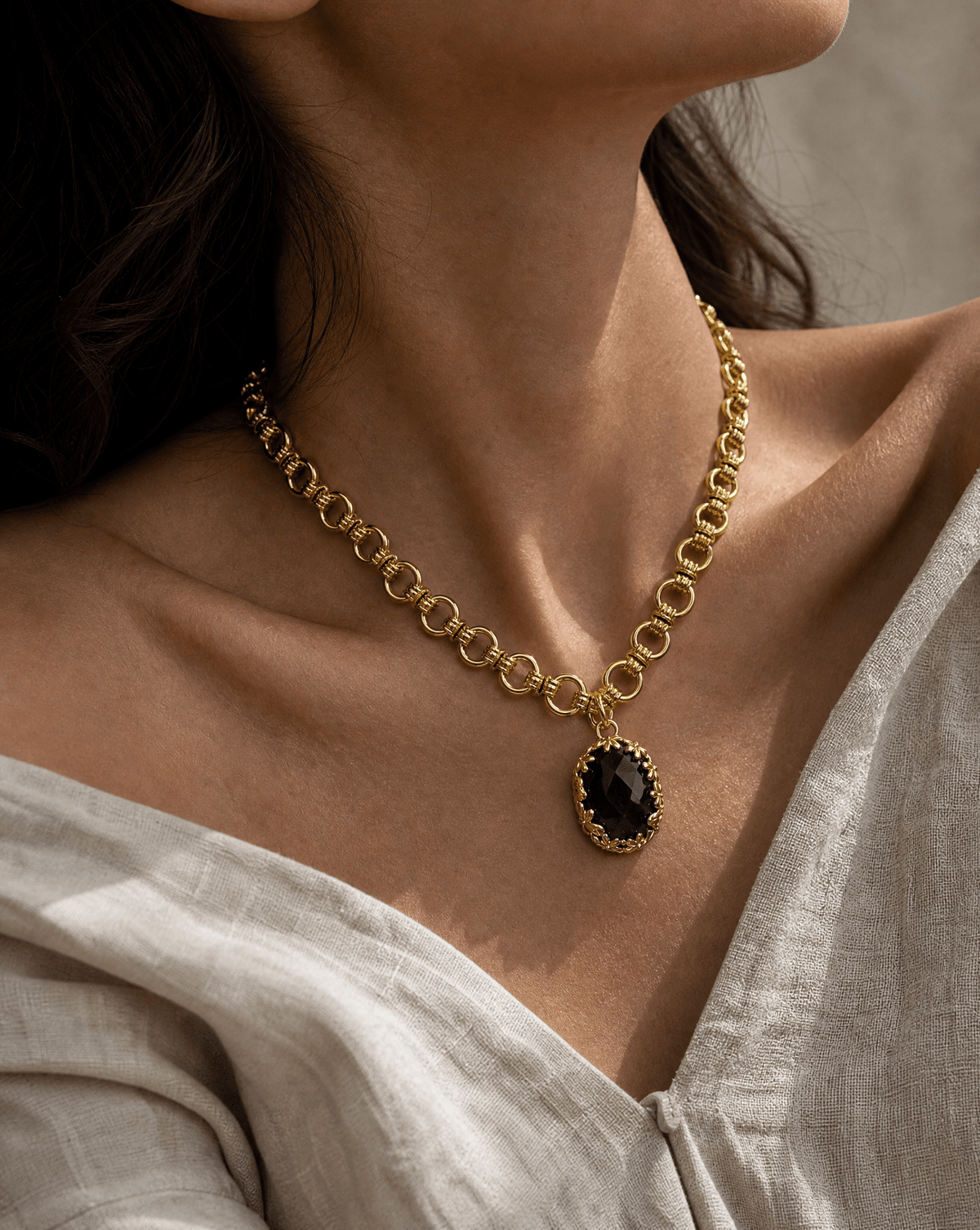 Natural stone medallion link chain necklace – Phoebe's