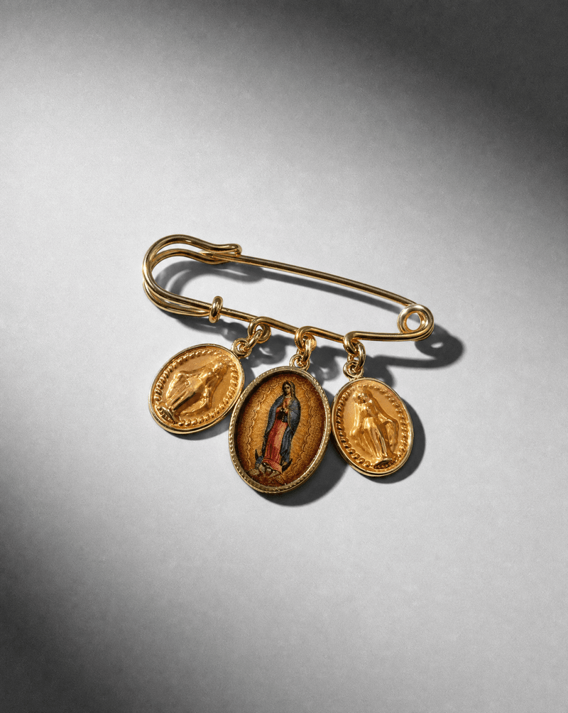 Our Lady of Guadalupe triple charm safety pin brooch – Phoebe's