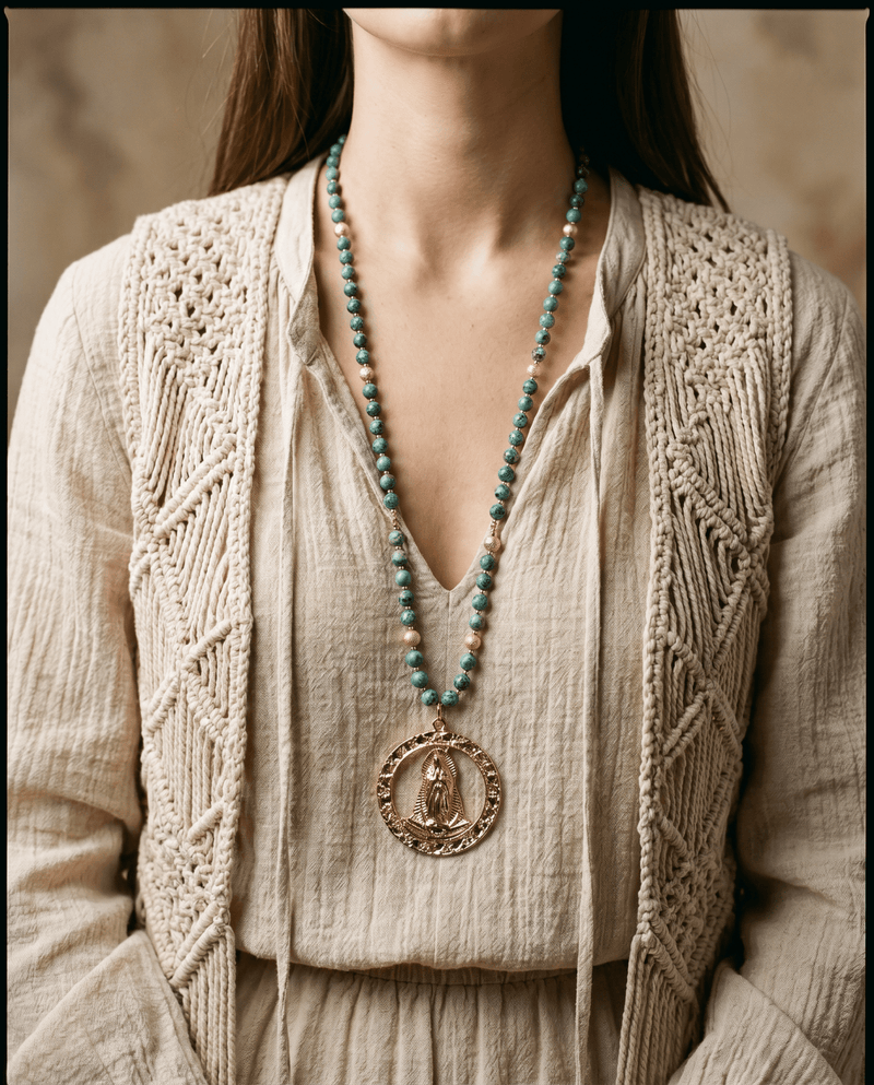 Our Lady Star of the Sea green jasper long necklace – Phoebe's