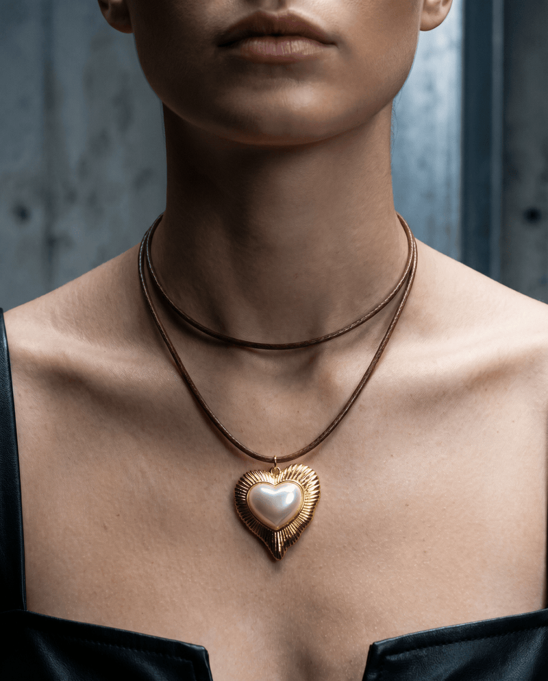 Pearl heart pendant leather cord necklace – Phoebe's