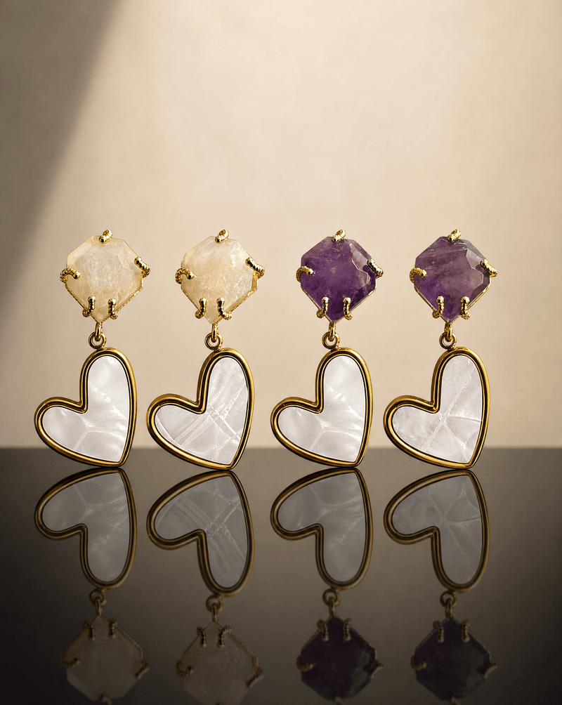 Raw white quartz heart drop earrings – Phoebe's