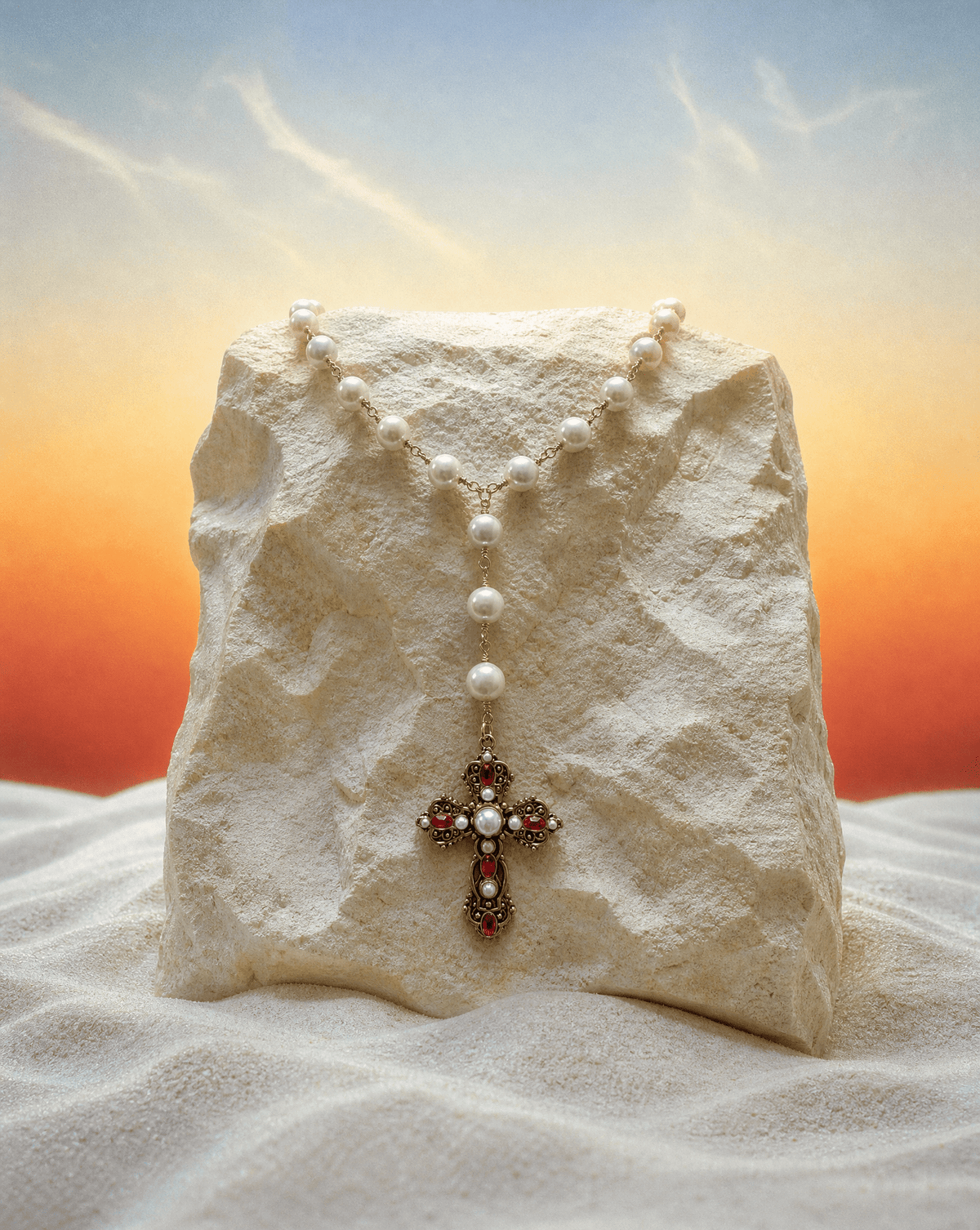 Red Cross Rosary with Baroque Cross, view 3 – Phoebe's