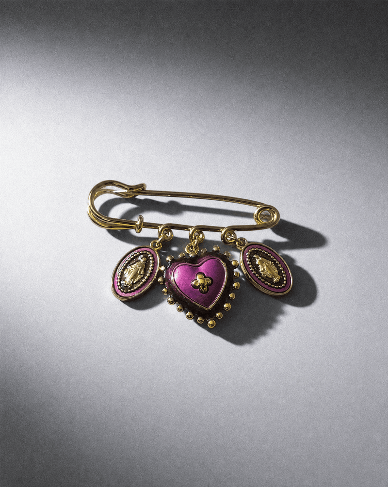 Sacred Heart triple charm safety pin brooch – Phoebe's