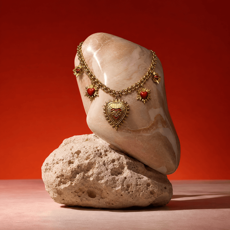 Gold and red enamel Sacred Heart necklace – Phoebe's