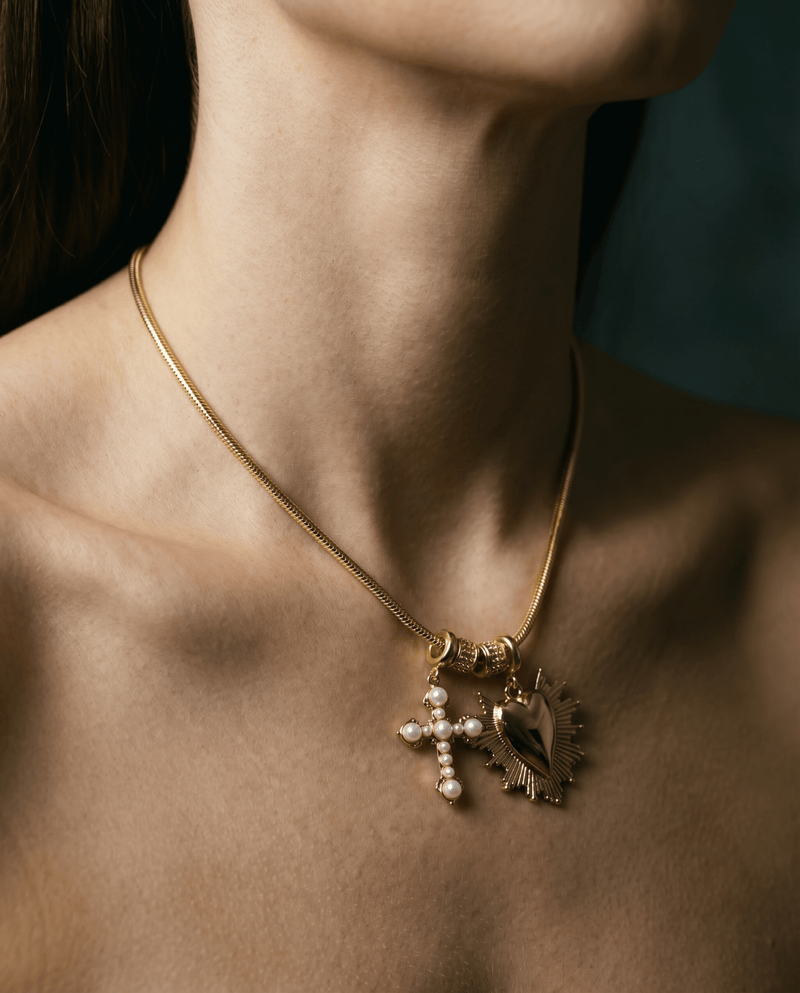 Sacred Heart and pearl cross charm necklace – Phoebe's