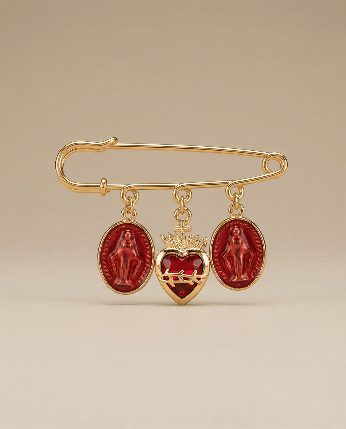 Sacred Heart and Virgin medal statement brooch – Phoebe's