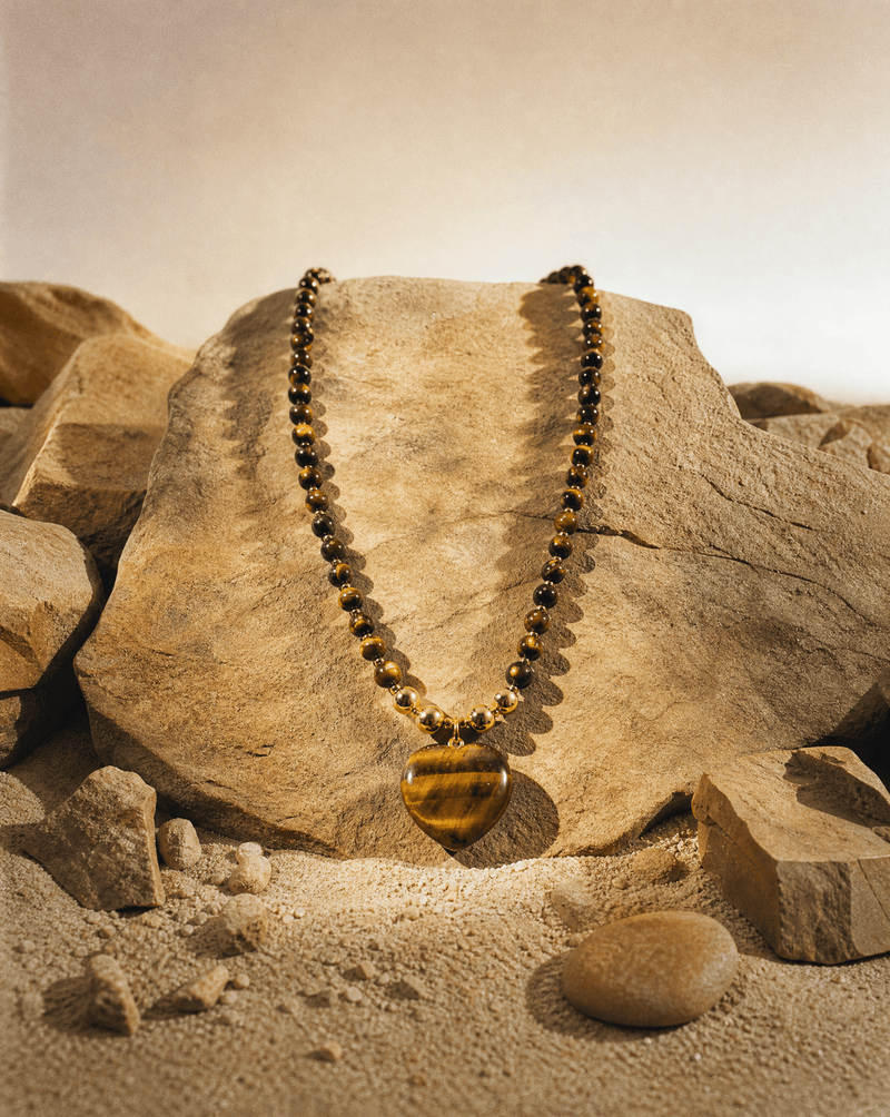 Tiger eye beaded heart necklace – Phoebe's