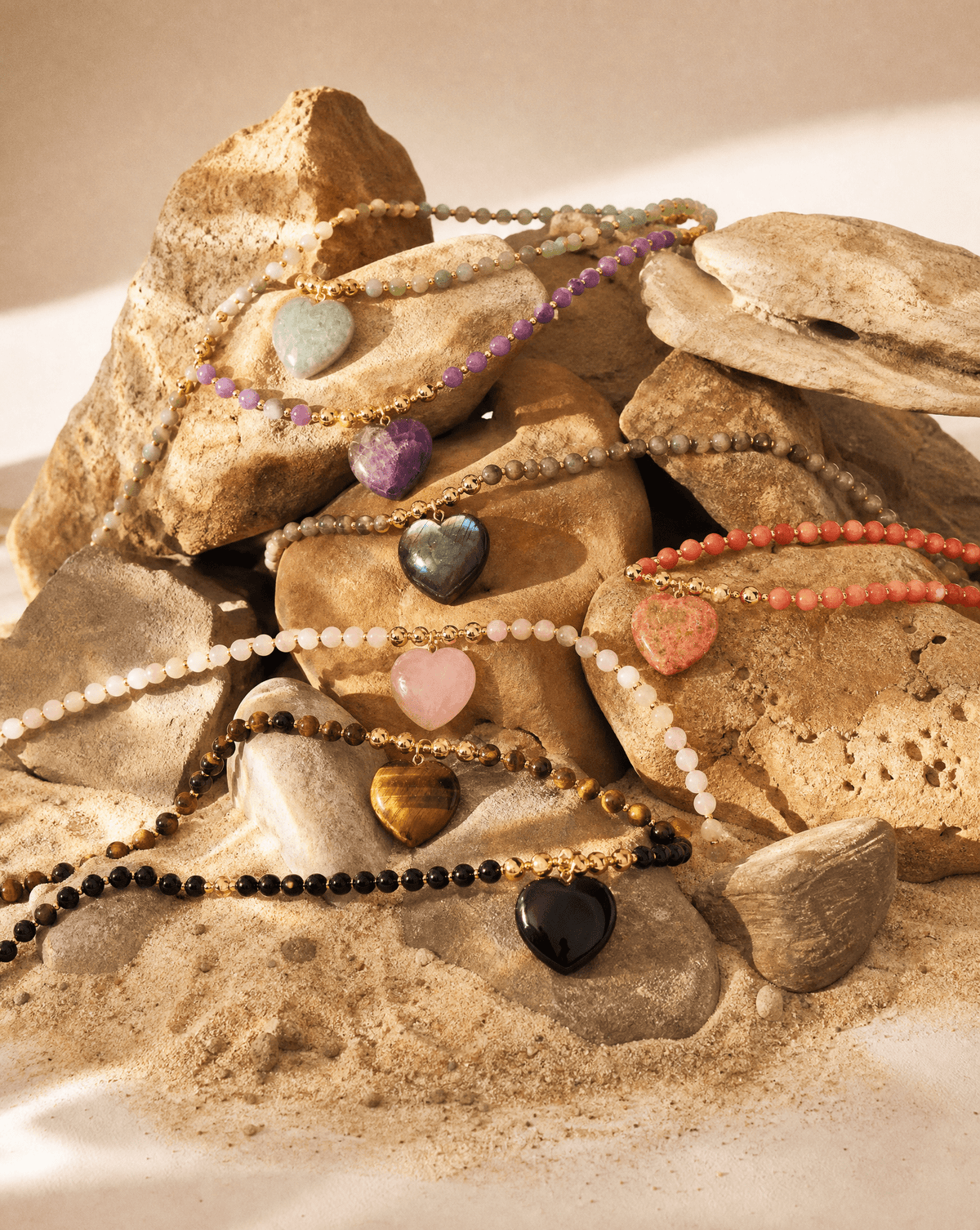 Tiger eye beaded heart necklace – Phoebe's