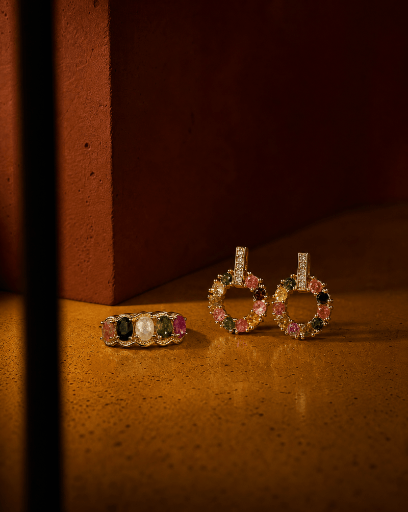 Tourmaline five-stone ring and hoop earrings set – Phoebe's
