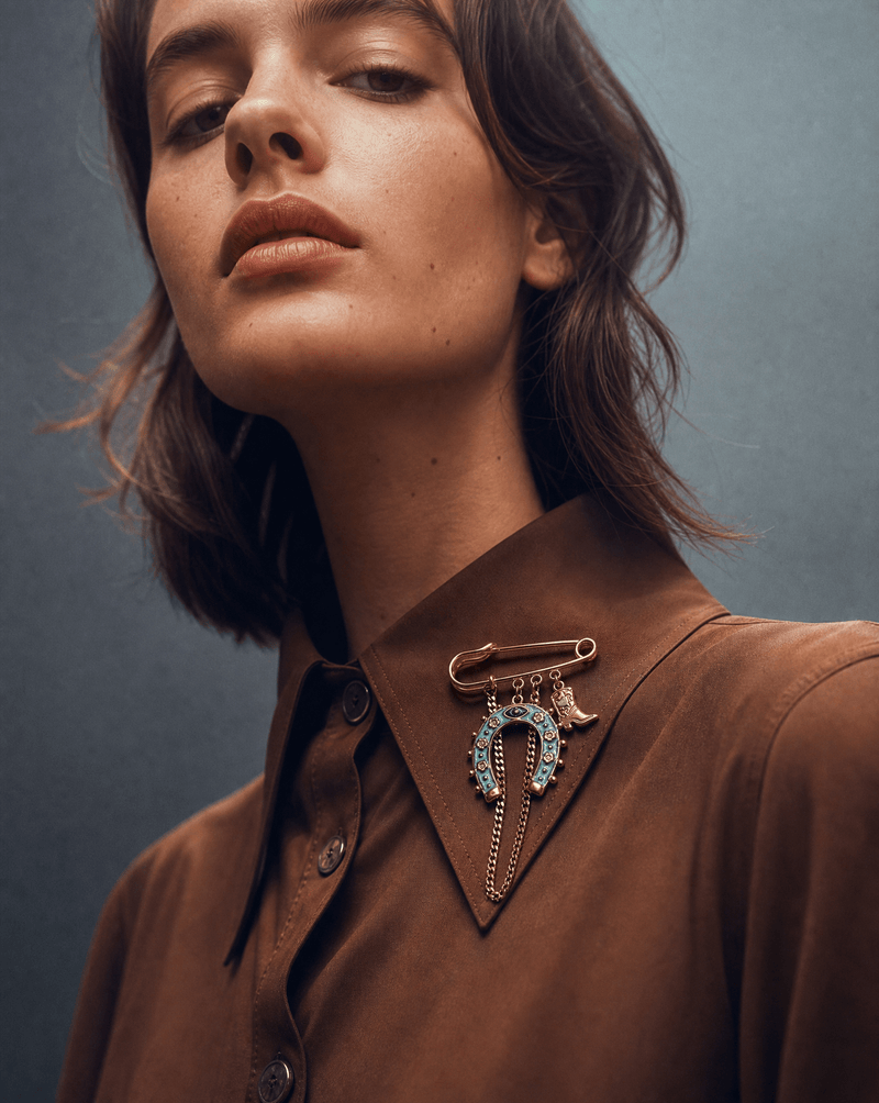 Turquoise enamel horseshoe brooch – Phoebe's