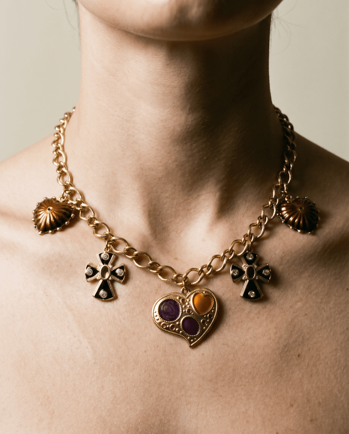 Vintage cross and heart charm necklace – Phoebe's