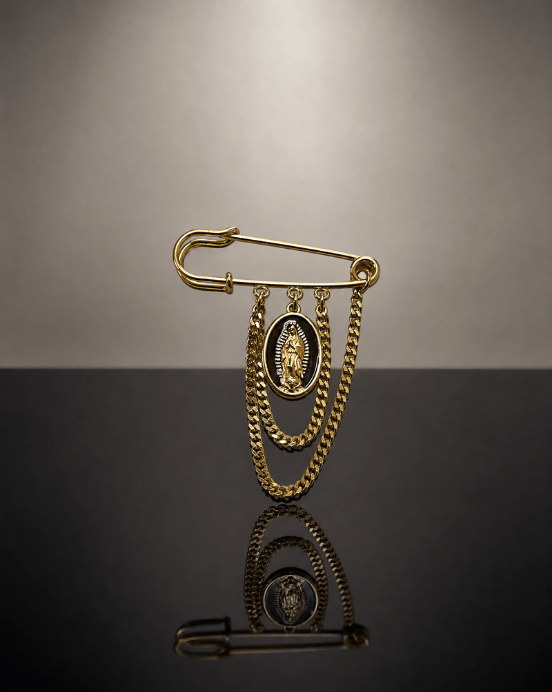Virgin Mary chain safety pin brooch – Phoebe's
