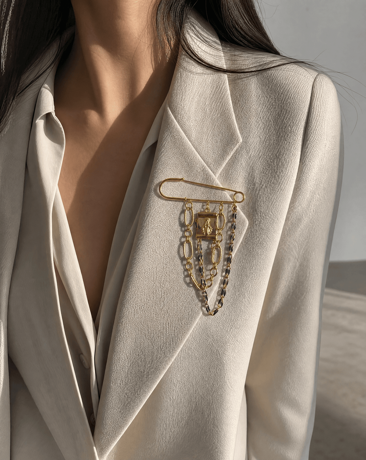Virgin Mary Safety Pin Brooch, Statement Brooch, view 2 – Phoebe's
