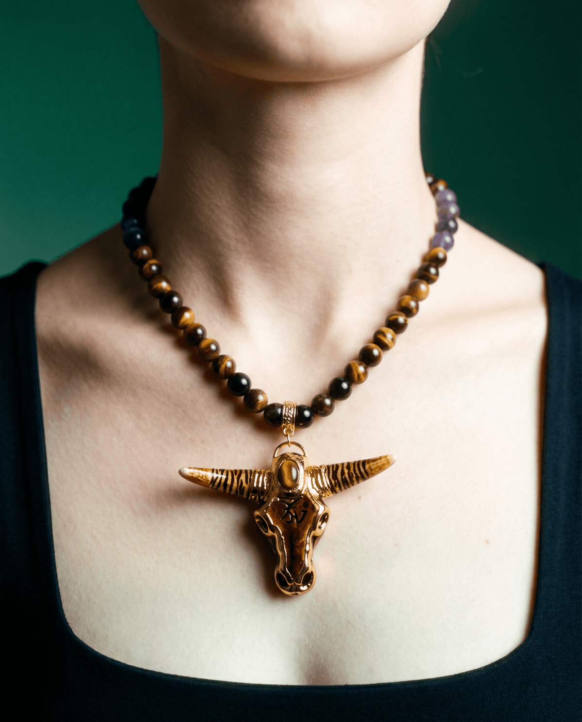 Wild Spirit tiger's eye, amethyst and black onyx necklace – Phoebe's