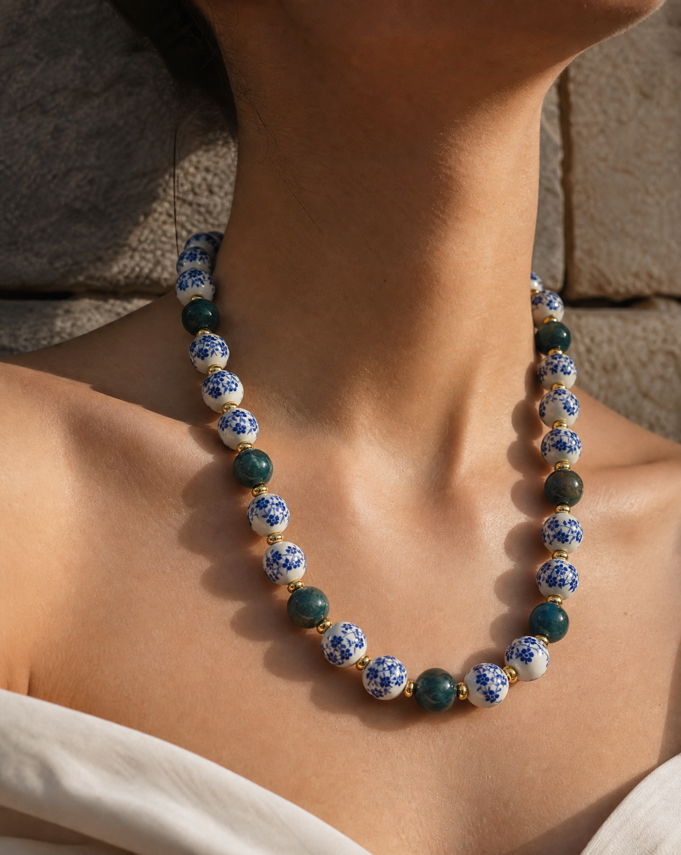 Floral Ceramic & Gemstone Beaded Necklace | Handcrafted Statement Necklace