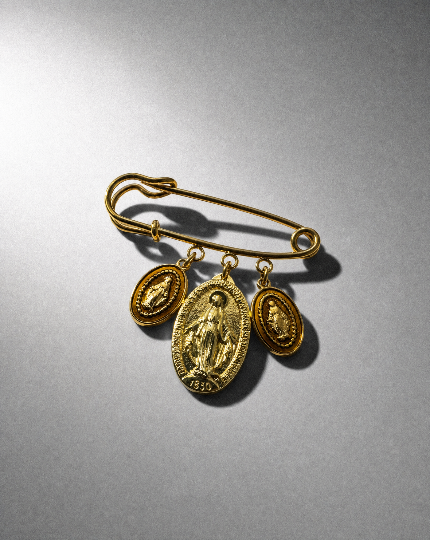 Turquoise Enamel Miraculous Mary Medal Pin Brooch