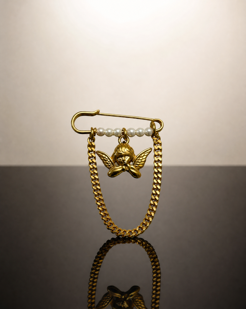 Cherub Angel Pearl Chain Pin Brooch