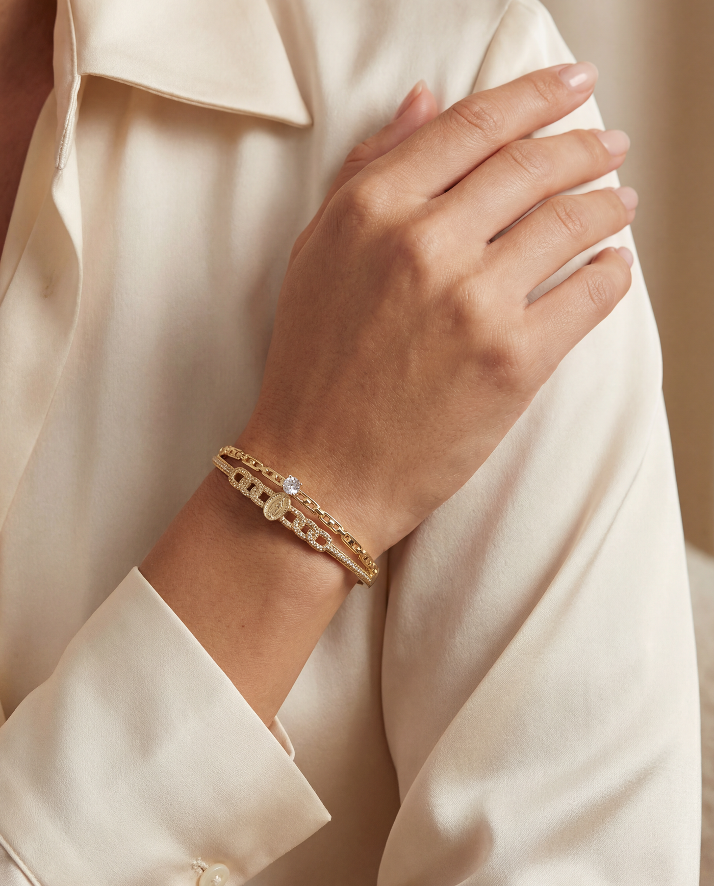 Our Lady of Guadalupe Statement Set · CZ Medallion · Stackable Bracelets