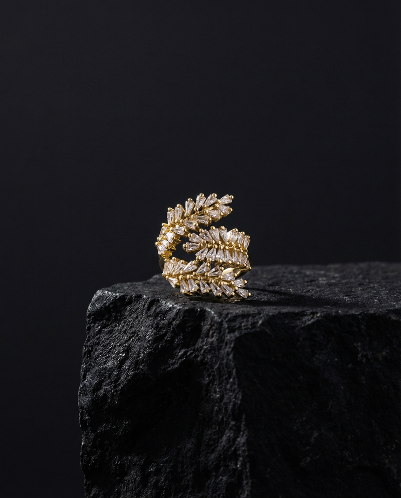 Leaf Wrap Ring with Baguette Crystals