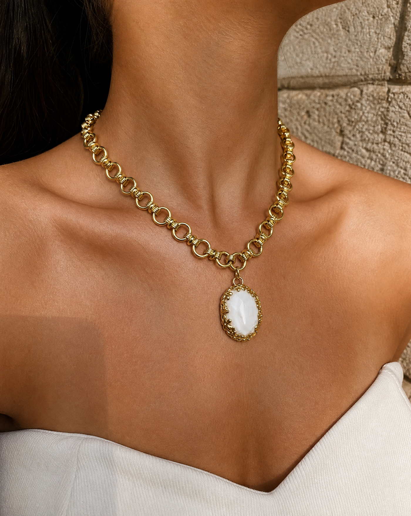 Link Chain Gemstone Necklace — Natural Stone Jewelry