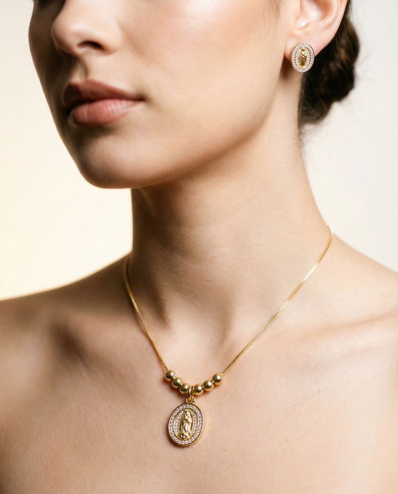 Catholic Jewelry Set | Necklace & Stud Earrings