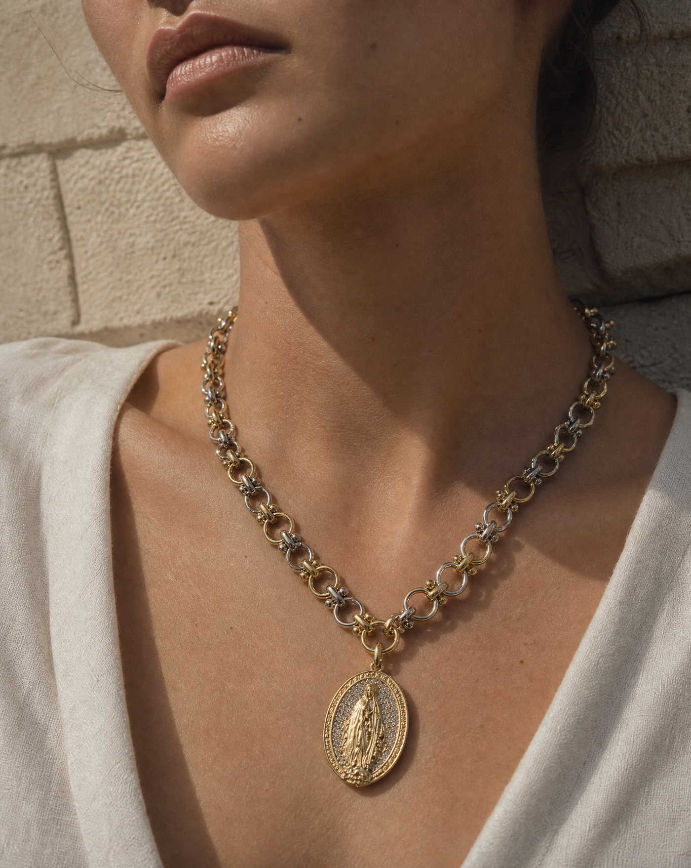 Protection Medallion Bi-Color Chain Necklace