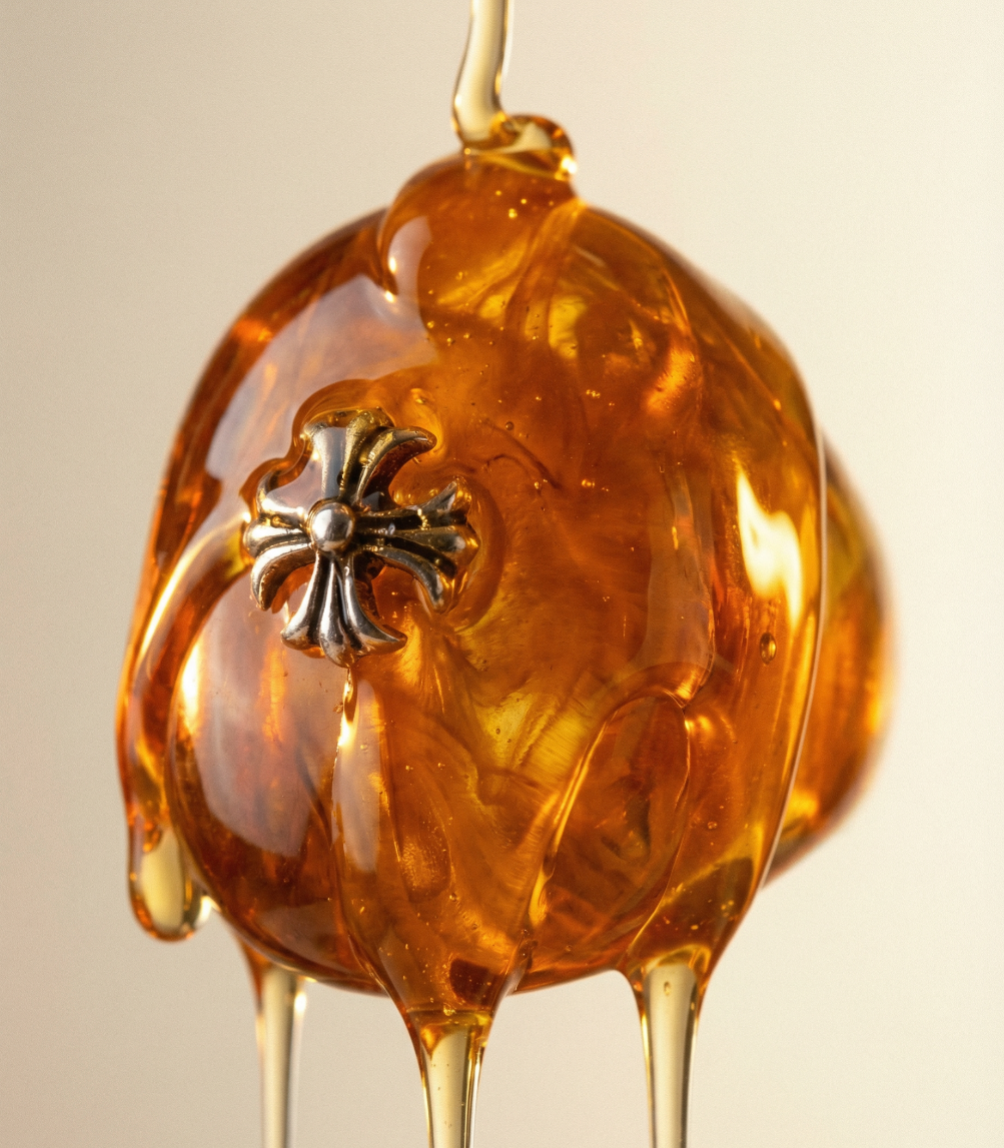 Amber Resin Ring with Metal Detail