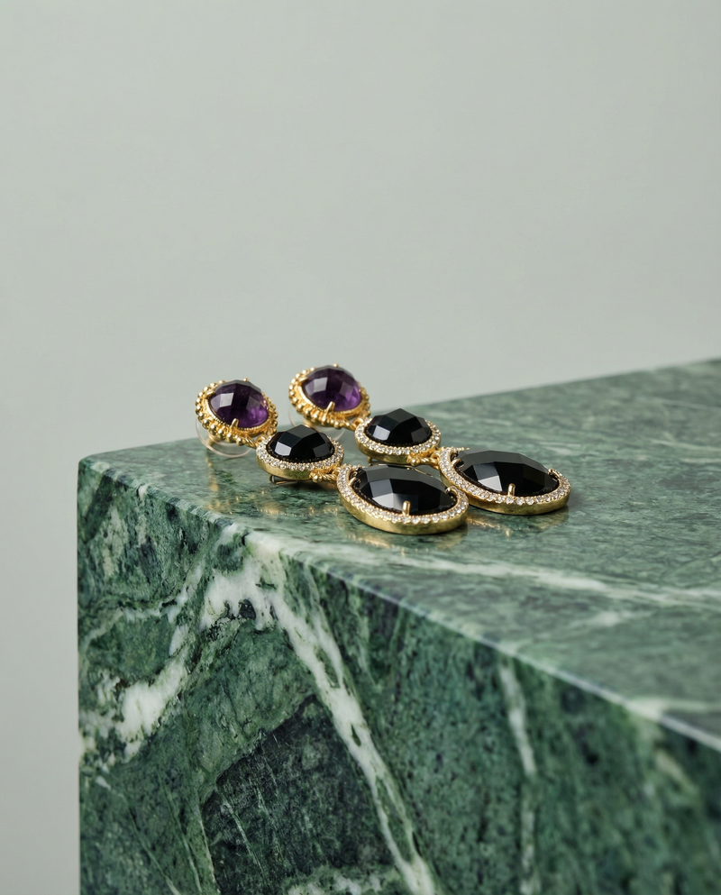 Pendientes largos de piedra natural - Ojo de tigre o amatista