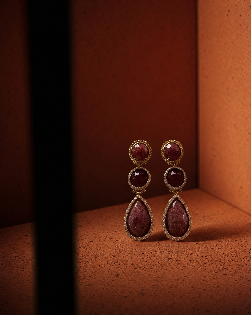 Strawberry Quartz Triple Drop Statement Earrings | Graduation Gift Jewelry