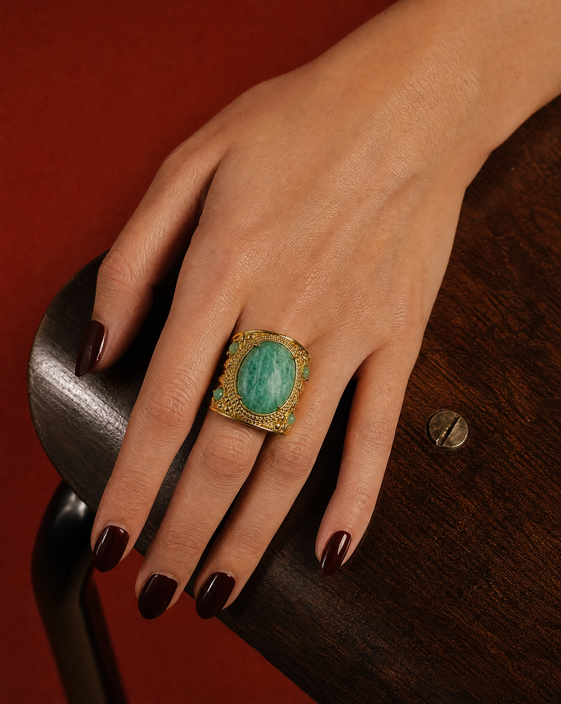 Amazonite Chunky Statement Ring | Green Gemstone Ring