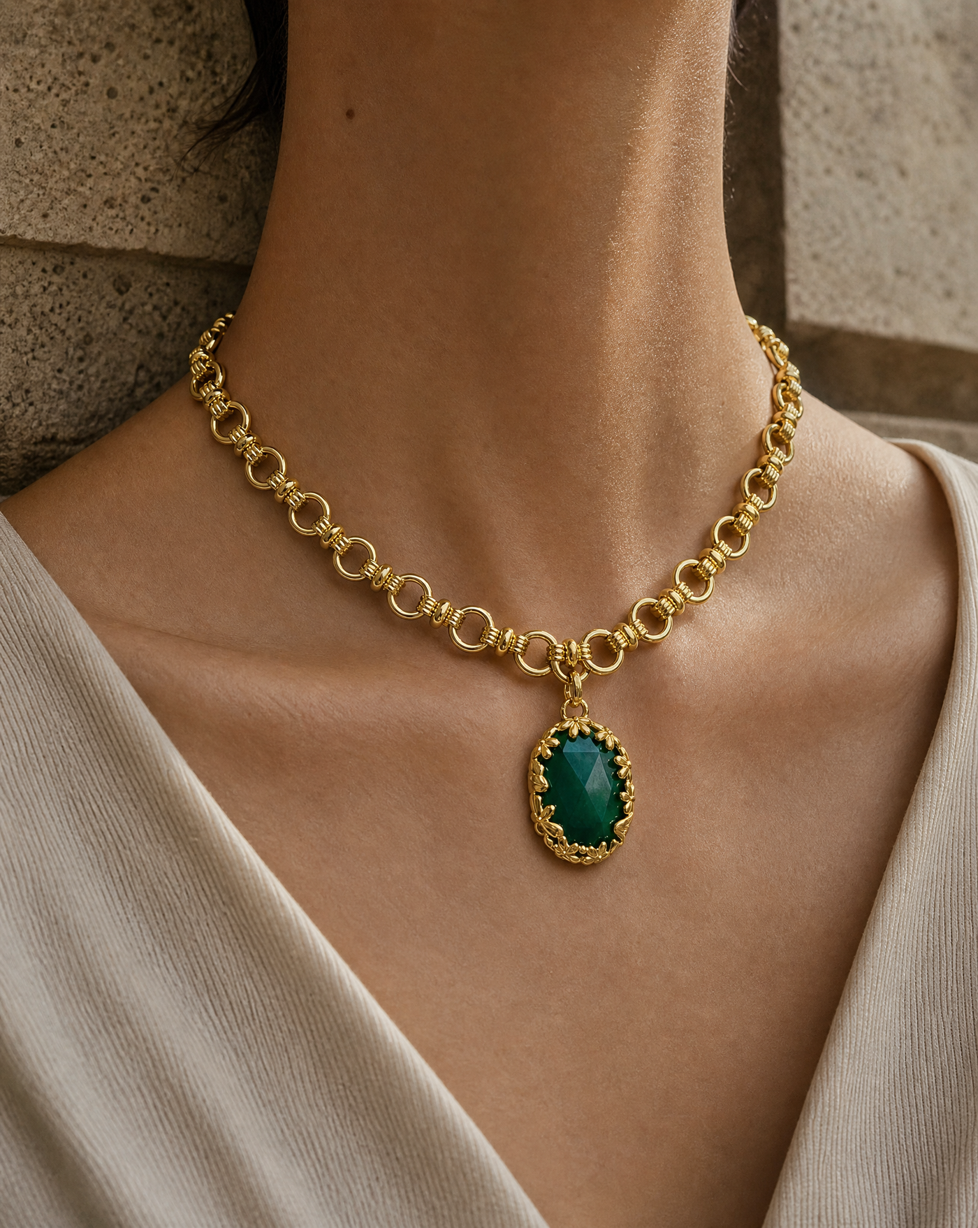 Link Chain Gemstone Necklace — Natural Stone Jewelry
