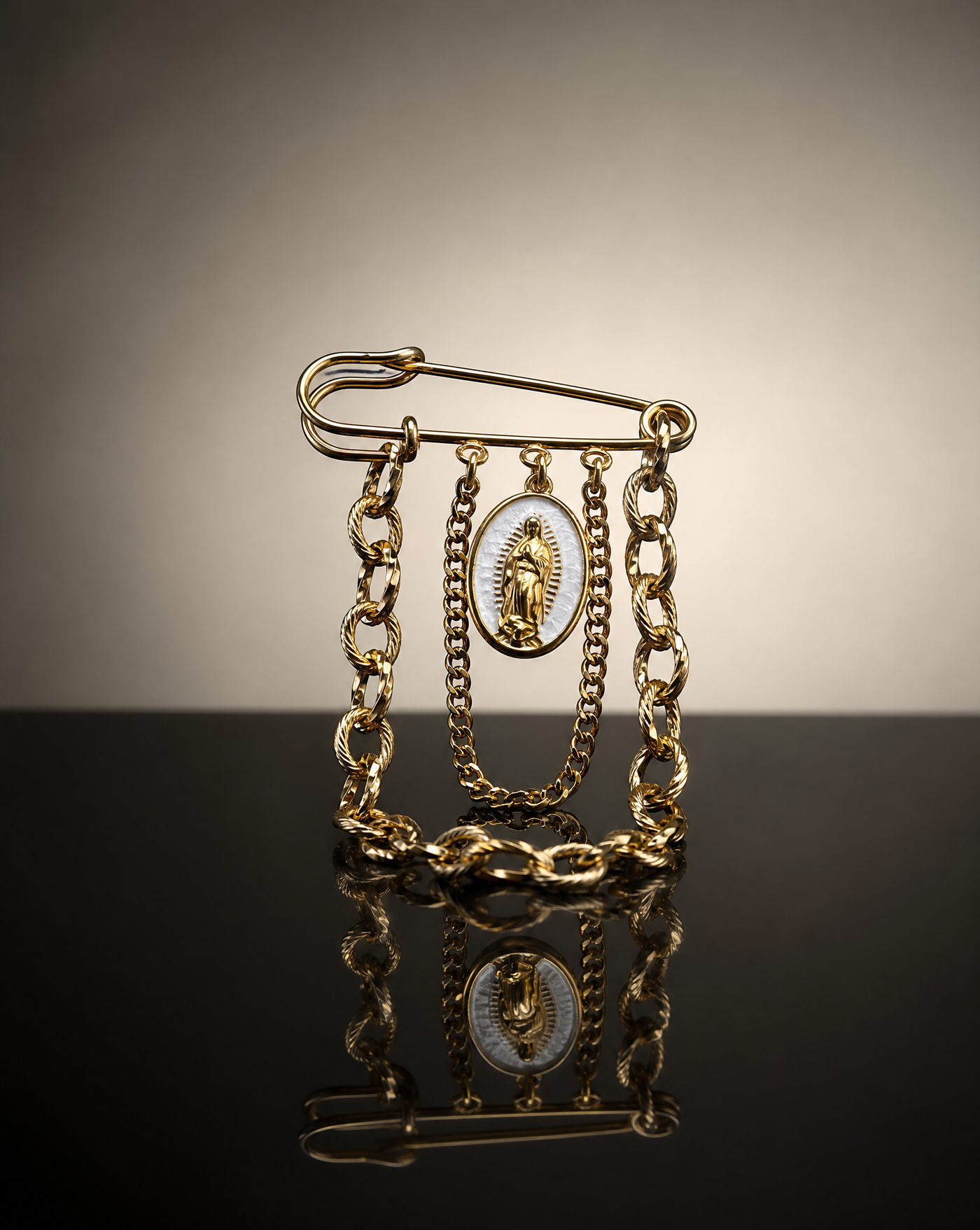 Virgin Mary Chain Safety Pin Brooch
