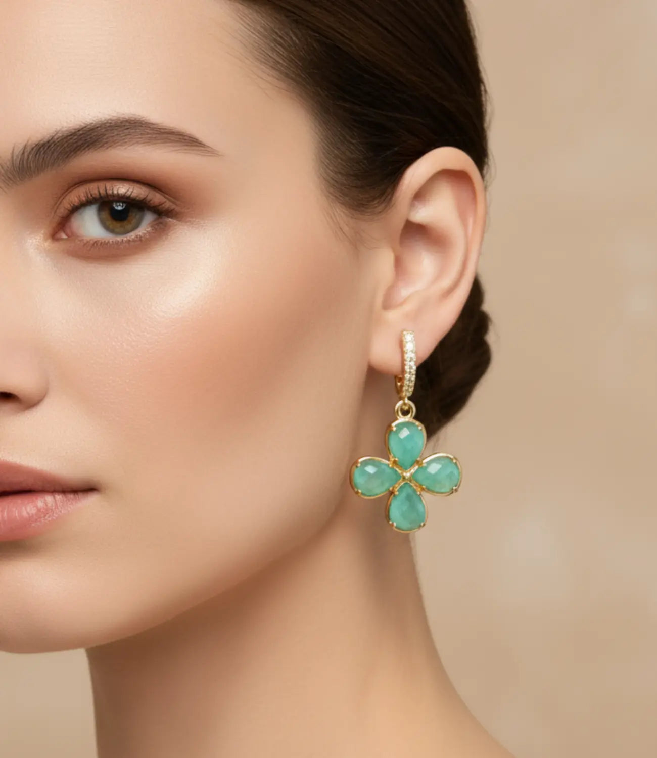 18K Gold Plated Flower Earrings with Natural Stone (Amazonite, Moonstone, or Labradorite) PHOEBE'S 