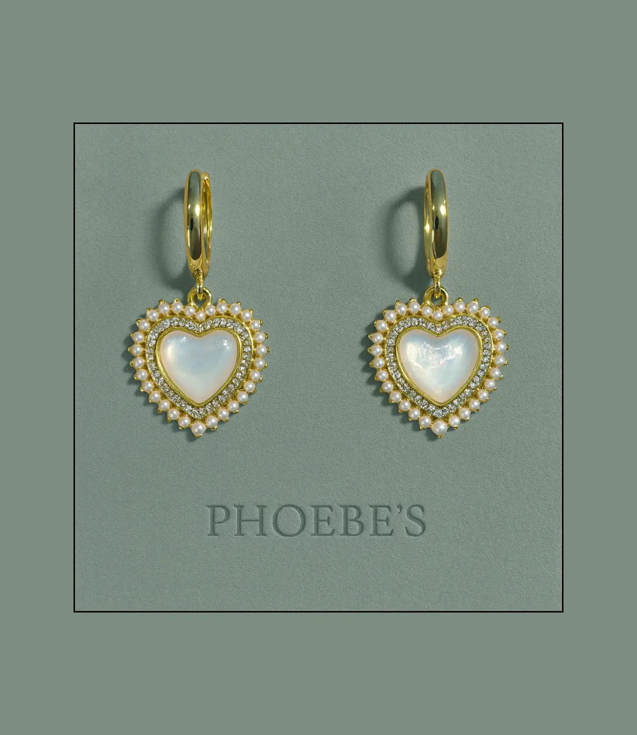 18K Gold-Plated Mother-of-Pearl Heart Earrings PHOEBE'S 
