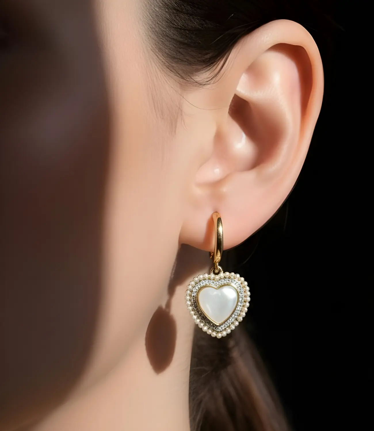 18K Gold-Plated Mother-of-Pearl Heart Earrings PHOEBE'S 