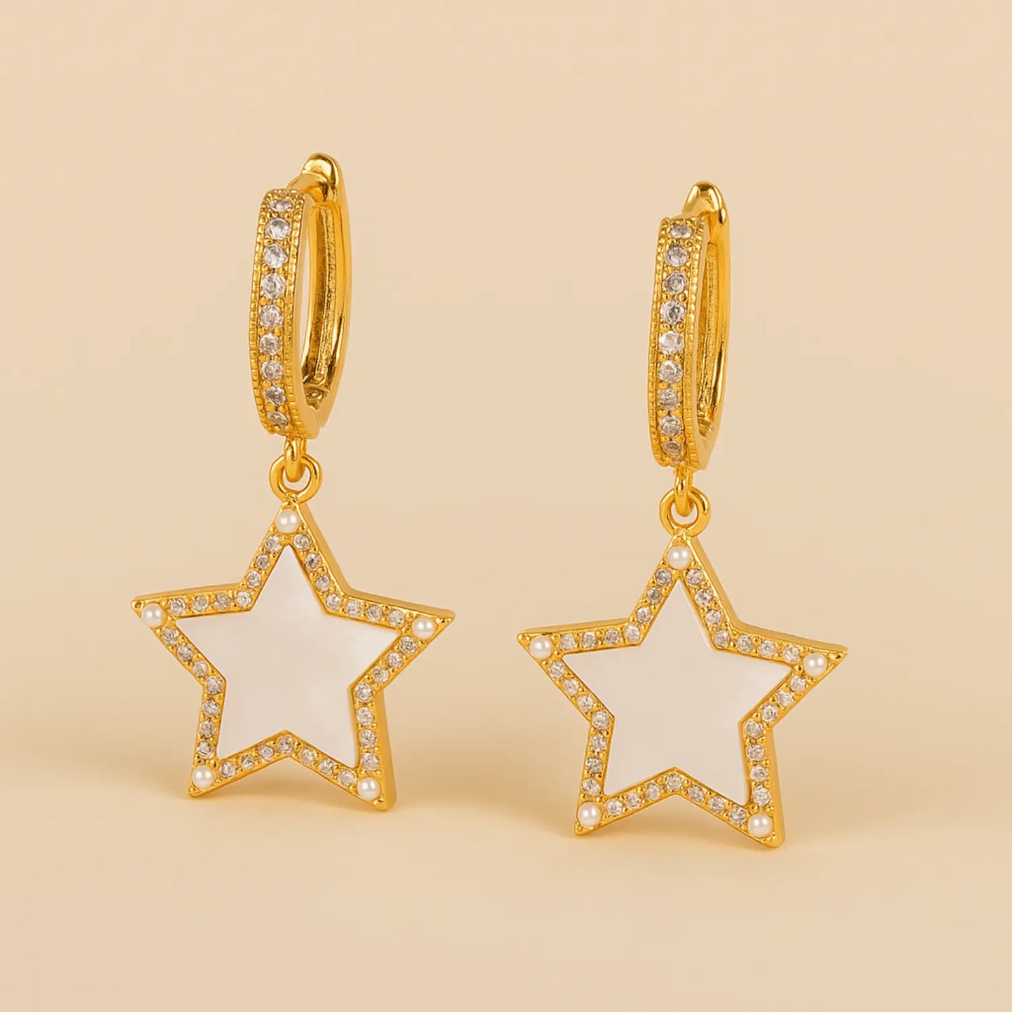 18K Gold-Plated Mother-of-Pearl Star Earrings PHOEBE'S 