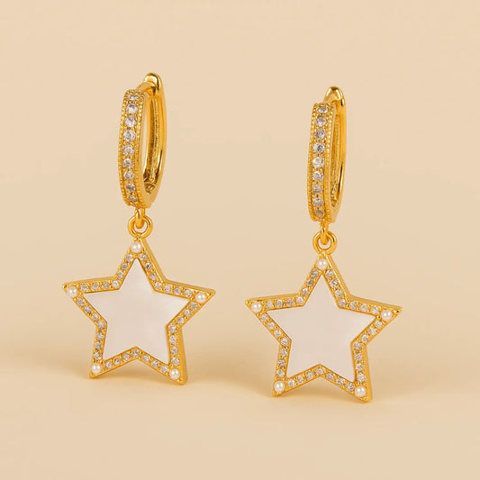 18K Gold-Plated Mother-of-Pearl Star Earrings PHOEBE'S 