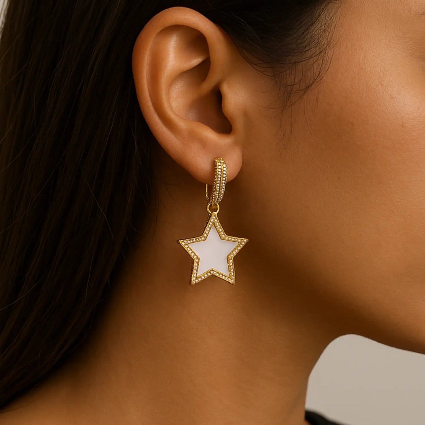 18K Gold-Plated Mother-of-Pearl Star Earrings PHOEBE'S 