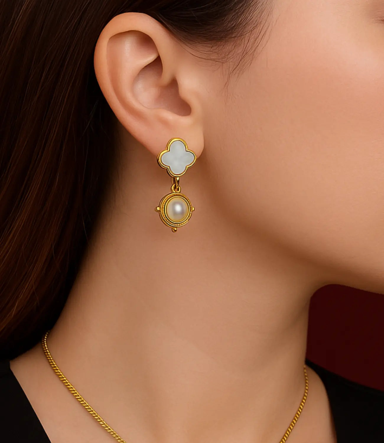 18K Gold-Plated Mother-of-Pearl and Pearl Earrings PHOEBE'S 